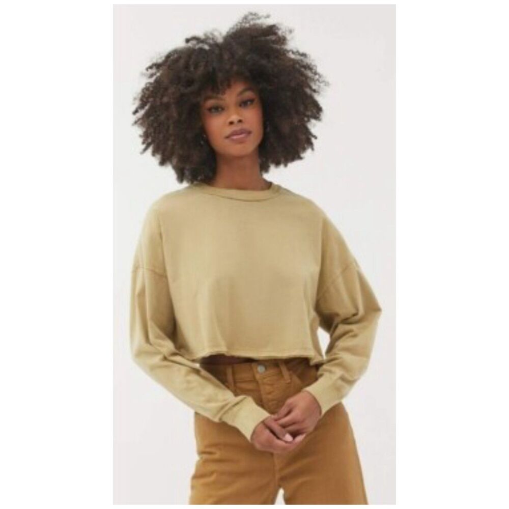 BDG Oversized Long Sleeve Cropped Tee Camel Sweater